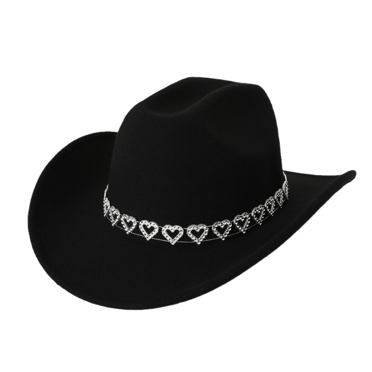 Chapeu feminino preto com detalhe de coração