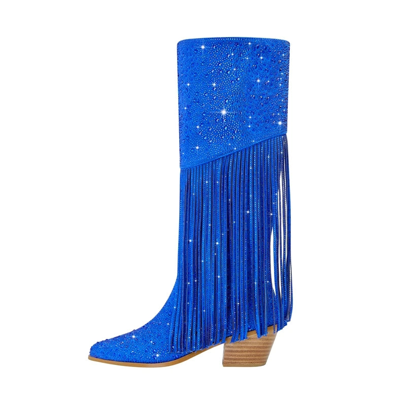 Bota Tassel Rhinestone com Franjas