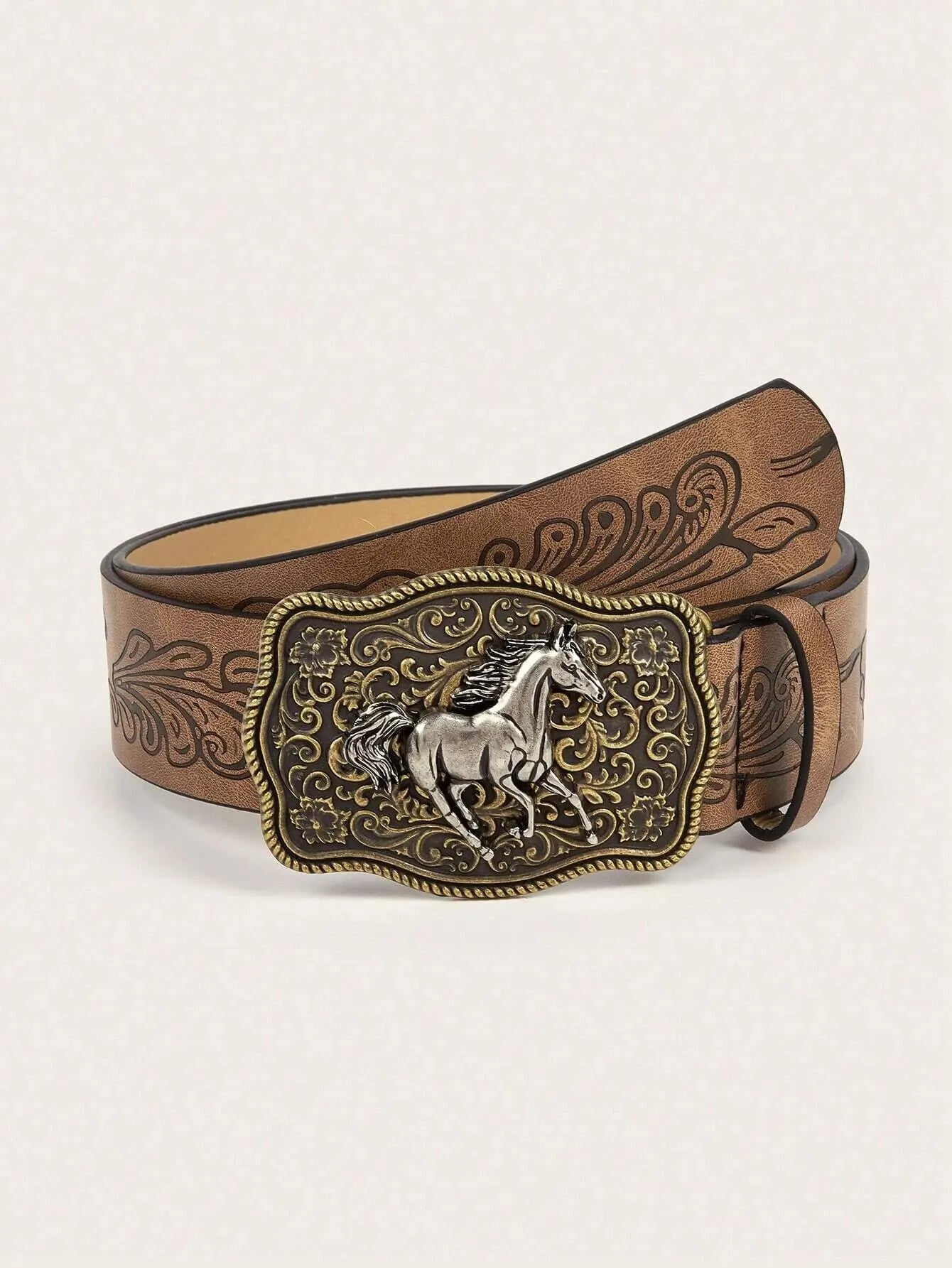 Cinto com Fivela Cavalo Antique Gold Buckle