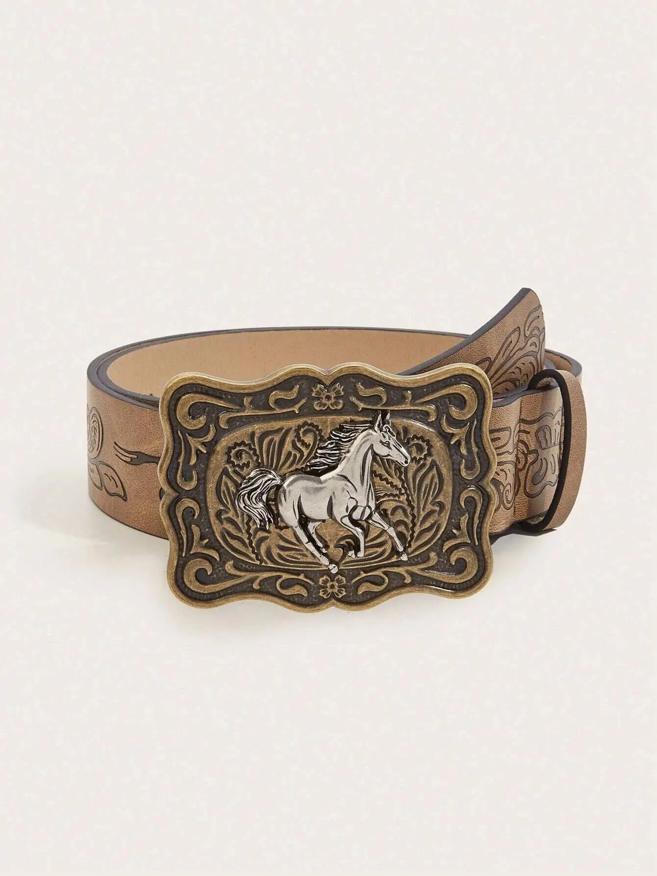 Cinto com Fivela Cavalo Antique Gold Buckle
