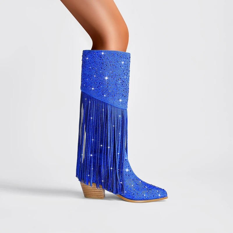 Bota Tassel Rhinestone com Franjas